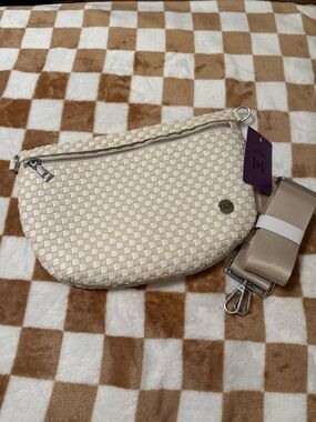 Iris & Rainbow Day in Tessellate Woven Crossbody Bag with Adjustable Strap